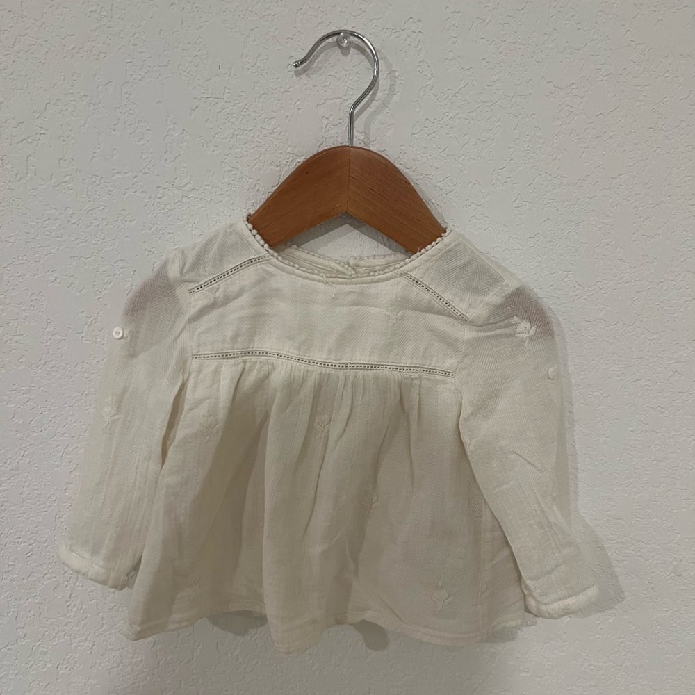 Zara - Linen Top with Embroidered Flowers